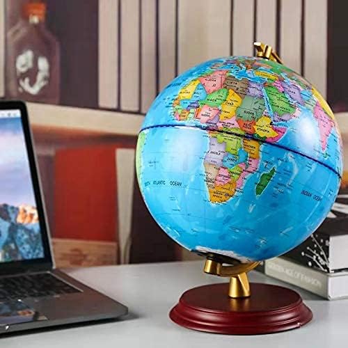 Illuminated World Globe for Kids & Adults All Ages with Wooden Stand 7 in 1- Night View Stars Map Constellation Globe with Detailed Colorful World,Built-in LED Bulb, Educational Gift