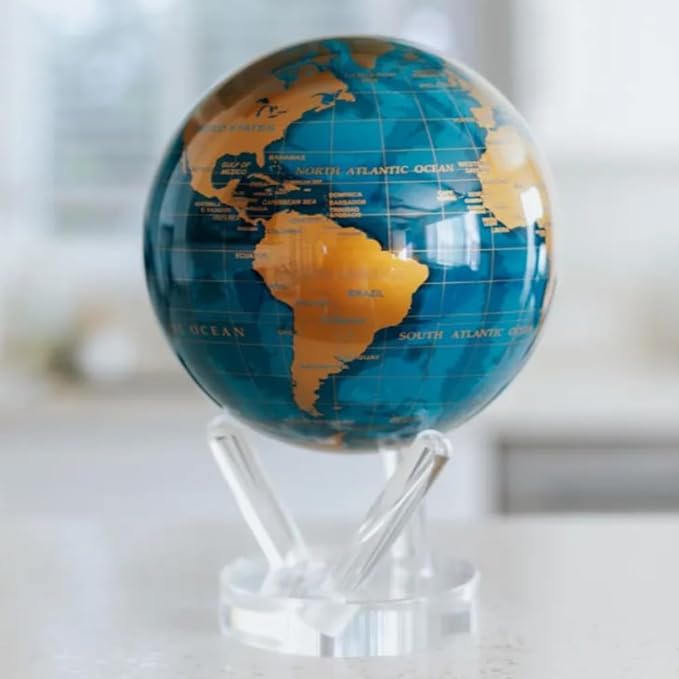 MOVA Blue and Gold Solar-Powered Rotating Globe 8.5” | Desk Decor with Stand | No Batteries Needed | Modern Map Accent for Home or Office