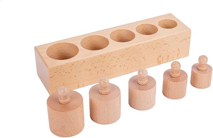 Montessori Toys for Babies 6-12 Months Wooden Knob Log Cylinder Blocks Development Sensory Toys for Toddlers Montessori Baby Games Educational Toys(4 Piece Set)
