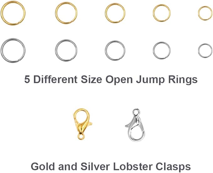 EuTengHao 1314pcs Open Jump Rings and Lobster Clasps Jewelry Repair Tools Making Supplies Kit & Jewelry Finding Kit for Necklace Repair with DIY Making Accessories (Gold and Silver)