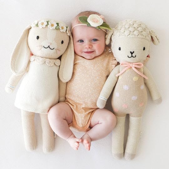 cuddle + kind Pastel Lucy The Lamb Little 13" Hand-Knit Doll – 1 Doll = 10 Meals, Fair Trade, Heirloom Quality, Handcrafted in Peru, 100% Cotton Yarn