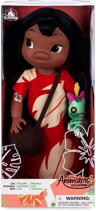 Disney Store Girl's Animators' Collection Lilo Doll – Lilo & Stitch – 16 Inches - Scrump with Molded Details, Fully Posable Toy in Satin Dress - Suitable for Ages 3+ Toy Figure