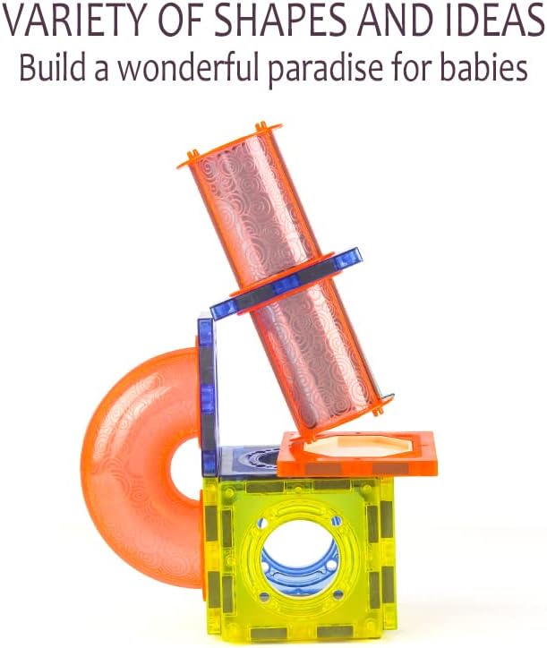 Unique Kids Magnetic Tiles Building Blocks with Marble Run - Engaging STEM/STEAM Toys for Boys and Girls - Perfect Christmas or Birthday Gift (75 pcs)