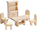 PlanToys Wooden Classic Line of Dollhouse Furniture - Dining Room Set (9012) | Sustainably Made from Rubberwood and Non-Toxic Paints and Dyes |PlanNatural Classic Wooden Toy Collection