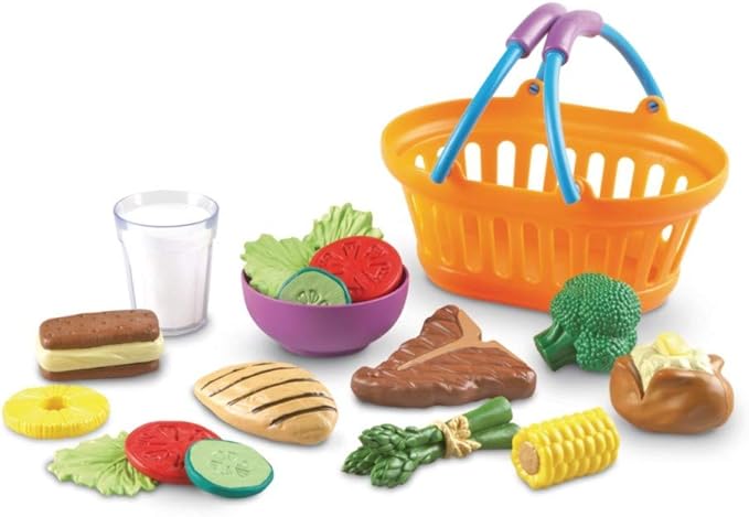 Learning Resources New Sprouts Dinner Food Basket - 18 Pieces, Ages 18+ months Pretend Play Food for Toddlers, Preschool Learning Toys, Kitchen Play Toys for Kids, Play Food with Basket