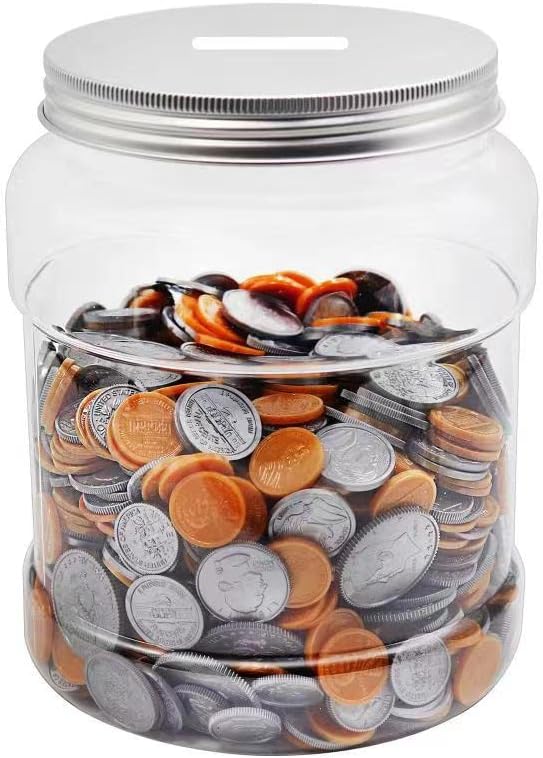 Large Clear Coin Bank Jar with Slotted Lid, Big Plastic Money Tip Change Savings Coin Jar for Piggy Bank or Raffle Ticket, Clear Money Coin Tip Piggy Change Bank Box for Adults Teens Kids