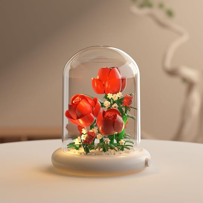 Mini Brick Flower Building Kit - 500PCS Micro Bricks with Light for Realistic Artificial Flowers, Gardenia,Rosa multiflora Thunb and Rose,Perfect for Home Decor and Gifts