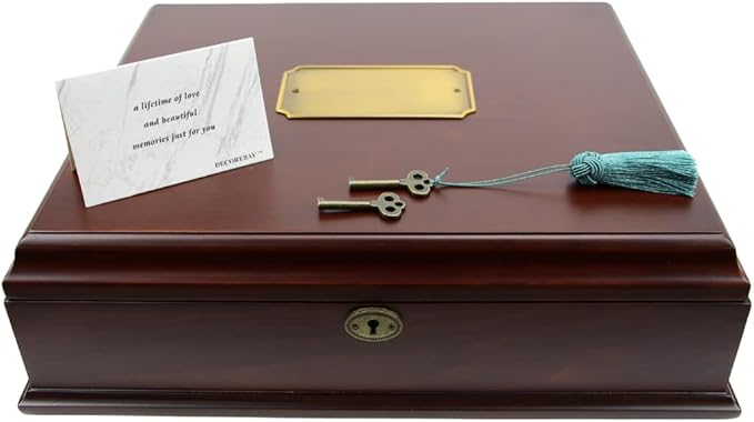 Antico Wooden Lockable Memory and Treasure Box for Keepsakes, Photos, Letters, Jewelry and More
