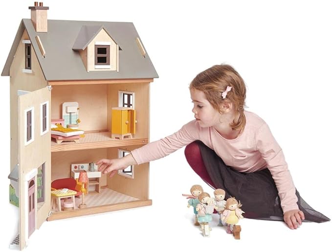 Tender Leaf Toys - Foxtail Villa - Furnished 27.95” Tall Town Style Pretend Play Doll House - Encourage Creative and Imaginative Fun Play for Children 3+