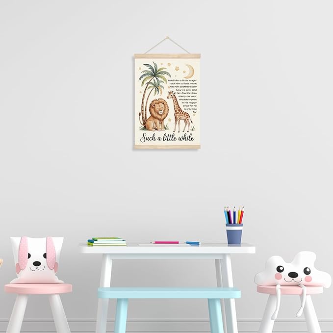 Geondos Mental Health Wall Art - Hold Him A Little Longer, Positive Affirmations Poster with Wooden Hanger, Motivational Canvas Sign for Kids Room, Therapy Office, or Classroom Decor