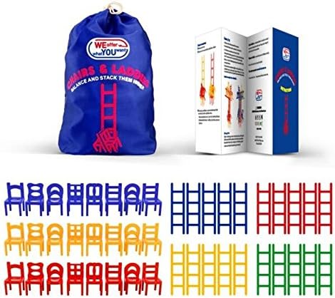 WEofferwhatYOUwant Chairs and Ladders Stacking Game – 44 Piece Balance Tower for Kids and Adults – Family Party Tabletop Game Night Fun – Dexterity Skill Building Travel Toy Ages 6+