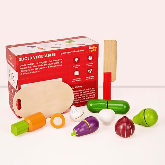 Velcro Fruit and Veggies for Kids Play Kitchen Cooking Toys Wooden Pretend Play Fruit Early Educational Learning for 3 Year Old Kids Toddler Boys Girls