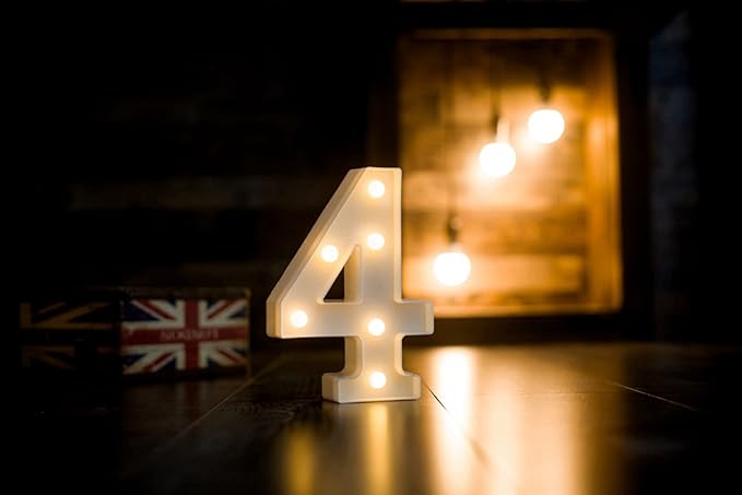 Foaky Marquee Light Up Number Sign, Plastic LED Lamp for Night Light, Wedding, Birthday Party, Christmas Home Bar Decoration(4)