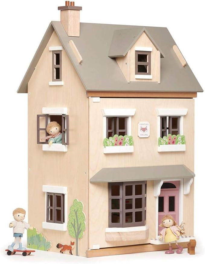 Tender Leaf Toys - Foxtail Villa - Furnished 27.95” Tall Town Style Pretend Play Doll House - Encourage Creative and Imaginative Fun Play for Children 3+