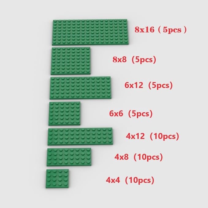 Classic Building Plate Assortment Pack, 50pcs Green Bulk Plates With 7 Size Base, Compatible With Lego Parts and Pieces, Building Bricks, for Most Brands (Color: Green)