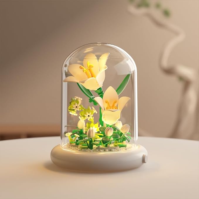 Botanical Flower Micro Blocks Set for Adults and Teens,600 PCS Mini Bricks Artificial Flowers with Light for Birthday and Gift, Lily, Sunflower and Tulip