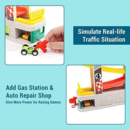 TOP BRIGHT Car Ramp Toys, Race Track Car Toy for Toddler Age 2-4 Year Old Boy with 4 Cars, Parking Lot & Gas Station, Toddler Toys for 2 Year Old Boy Toys, for 3 Year Old Boy