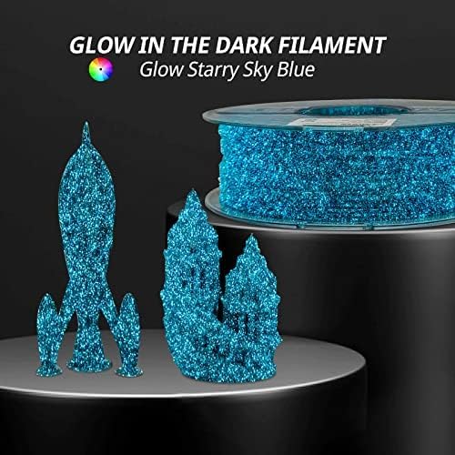 AMOLEN 3D Printer Filament, PLA Filament 1.75mm, Glow in The Dark Filament Blue Starry Sky, Best with UV Lamps, Fit Most 3D FDM Printers, Dimensional Accuracy +/- 0.02 mm, 1kg(2.2lbs) Spool