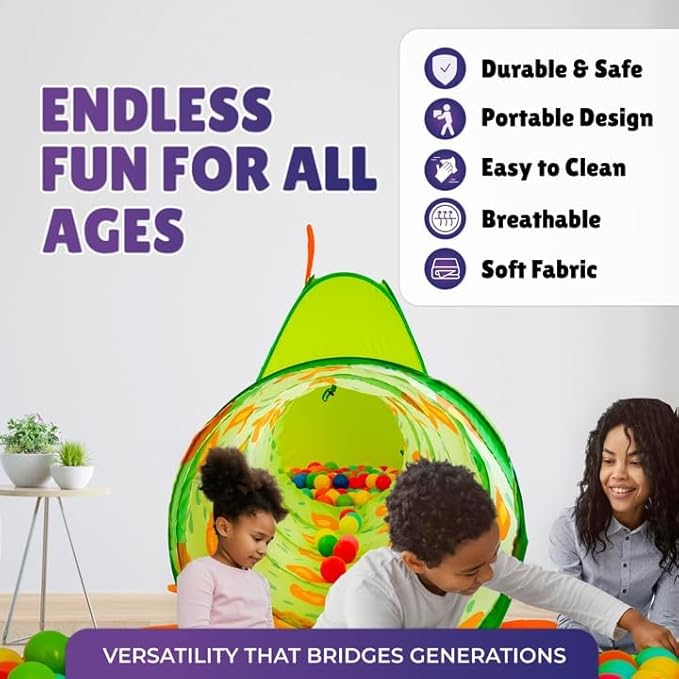 Kiddey Caterpillar Kids Play Tunnel & Tent – Toddler Crawl Tunnel + Play Tent, Pop-Up Indoor/Outdoor Ball Pit Playset (Balls Not Included), Folds Flat for Storage