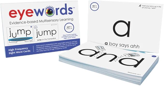 Sight Word & Phonics Flash Cards, Set 1 (High-Frequency Words 1-50) - Kinesthetic Learning, Picture-Embedded - Pre-K to Grade 2 - Homeschool & Classroom use - Model EW-22