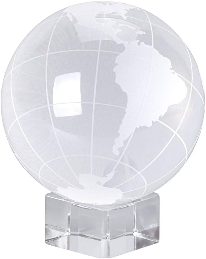 OwnMy 80mm World Globe Crystal Ball Glass Sphere Display Globe Paperweight Healing Meditation Ball with Clear Stand for Creative Gift