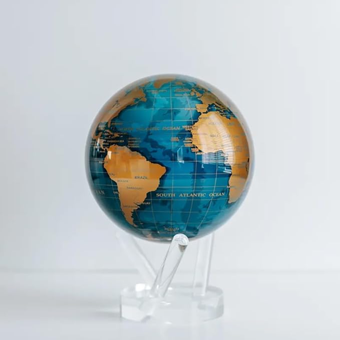 MOVA Blue and Gold Solar-Powered Rotating Globe 8.5” | Desk Decor with Stand | No Batteries Needed | Modern Map Accent for Home or Office
