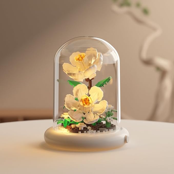 Mini Brick Flower Building Kit - 500PCS Micro Bricks with Light for Realistic Artificial Flowers, Gardenia,Rosa multiflora Thunb and Rose,Perfect for Home Decor and Gifts