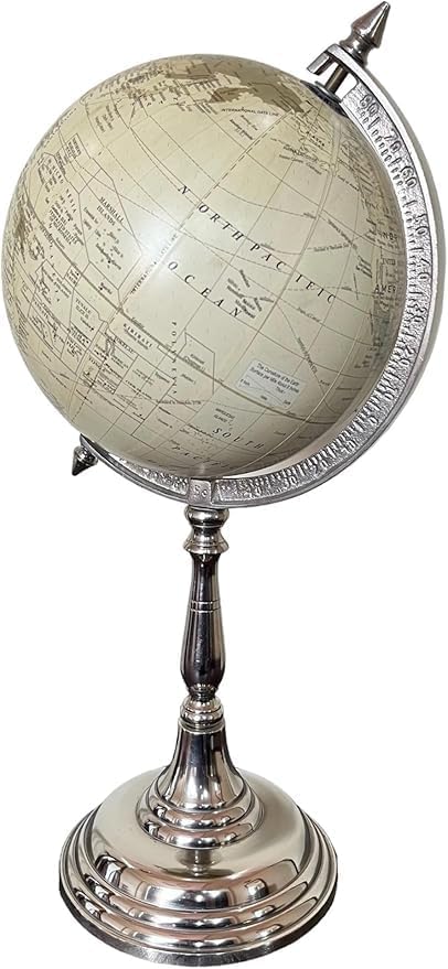 Educational World Globe with Political Map, White Ocean, Rotating Desktop Stand