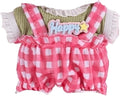 Doll Clothes for 17cm Figures, Red Plaid Overalls with Vintage Crochet Lace Sleeve Green Top