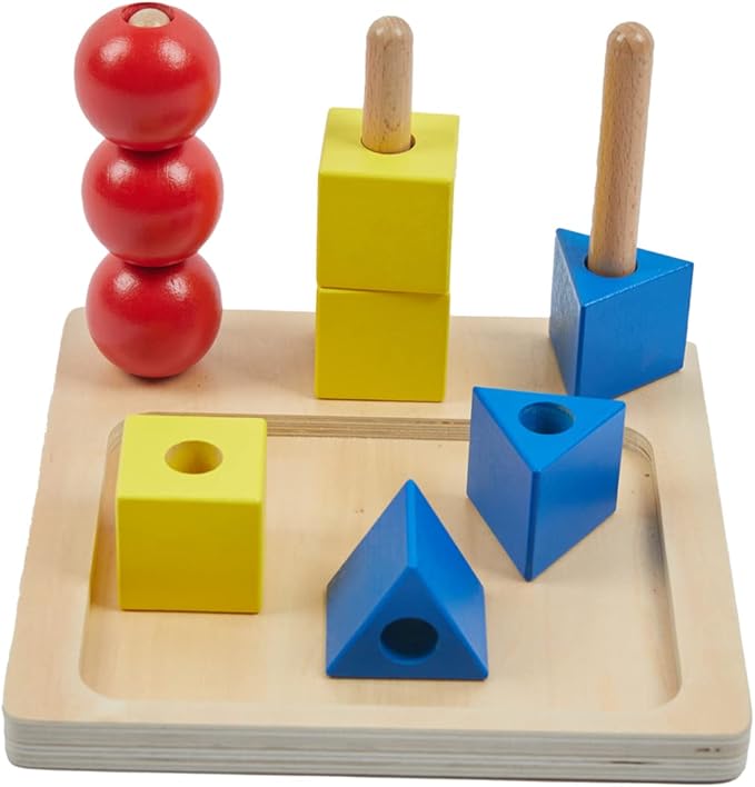 Adena Montessori Inspired Colored Solids on Dowels - Shape Sorting Toy Designed for 1-3 Years Old Toddlers