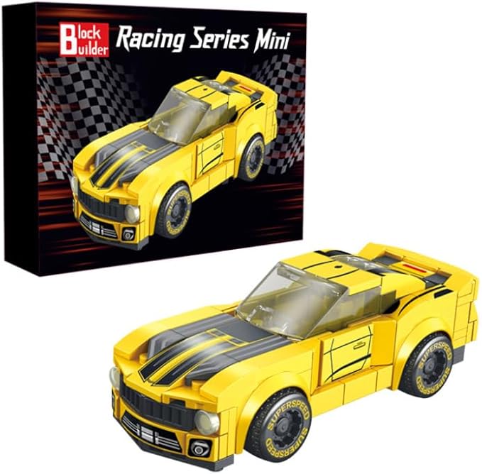 Block Builder Racing Car Building Block Set. Racing Car Building Blocks for Kids and Adults (Yellow)