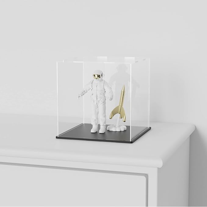 SVENJBB Acrylic Display Case, 11x9x11 Inch Cube Acrylic Boxes for Display, Clear Display Cases with Matte Black Base and Lid for Tiny House Kit and Miniature Dollhouse