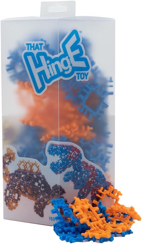 That Hinge Toy 150 Piece Orange + Blue Set, Dinosaur + More STEM Construction Toy Building Set