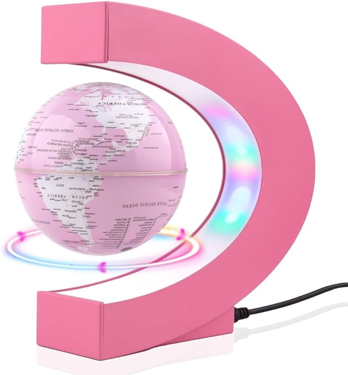 Multi-color Changing Self-rotating Magnetic Levitating Globe, Desktop Decorative Globe, Great Gifts for Ladies, Mothers, Wives, Girlfriends, Girls (Pink)
