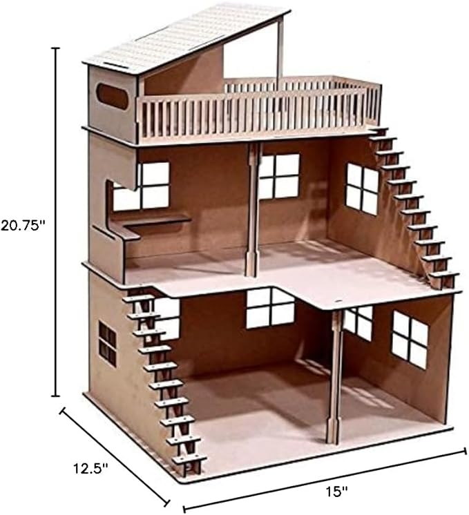 StonKraft Wooden Doll House Dollhouse - Home Decor, Construction Toy, Modeling Kit, School Project - Easy to Assemble 3D Puzzle