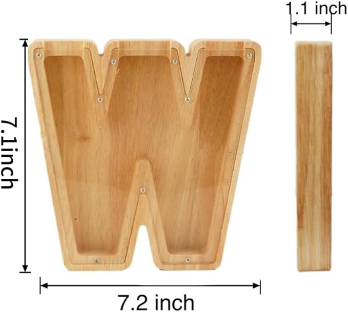 Twenty-six English Alphabet A-Z Letter Piggy Bank,Large-Capacity Transparent Wooden Alphabet Piggy Bank，Personalized Coin Savings Box, Name DIY Creative Purchase Combination.