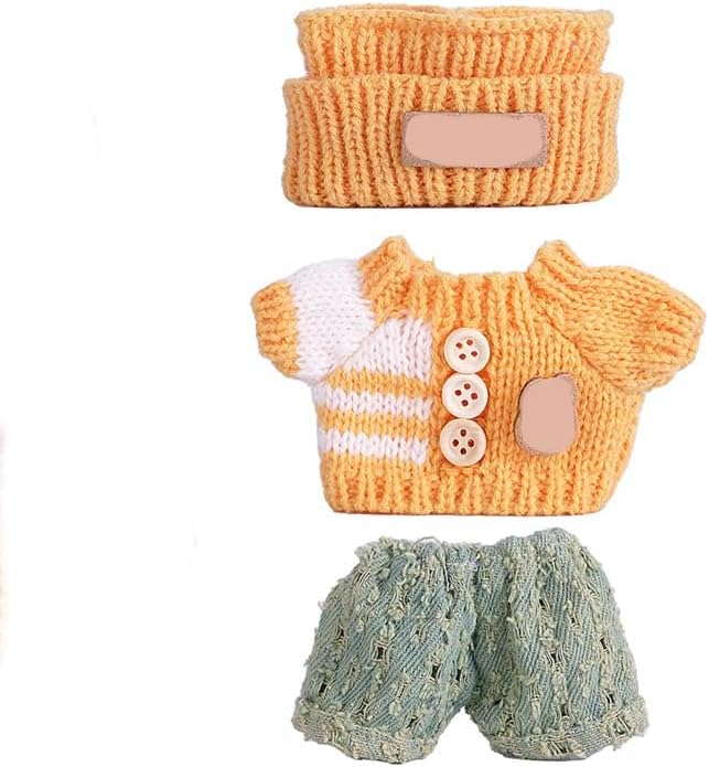 Clothes for 17cm Doll (NO Doll),Adorable Outfit ，Handcrafted Clothes Set with Dress Up ,Ropa Accessories Hat + Sweater + Pants (Rainbow +Yellow)
