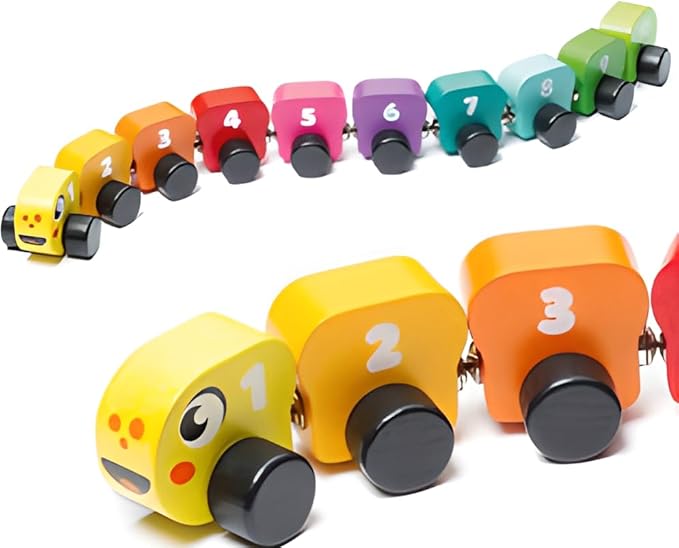 Cubika Wooden Rainbow Caterpillar – Magnetic Sorting Train Toy for Kids Ages 3+– Wooden Learning Toy for Colors, Shapes, and Fine Motor Skills