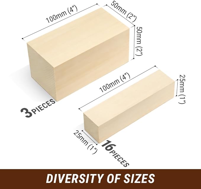 BeaverCraft Basswood Carving Blocks Whittling Wood BW19 - Unfinished Wood Blocks Set, Soft Basswood for Carving Wooden Block for Crafts & Whittling