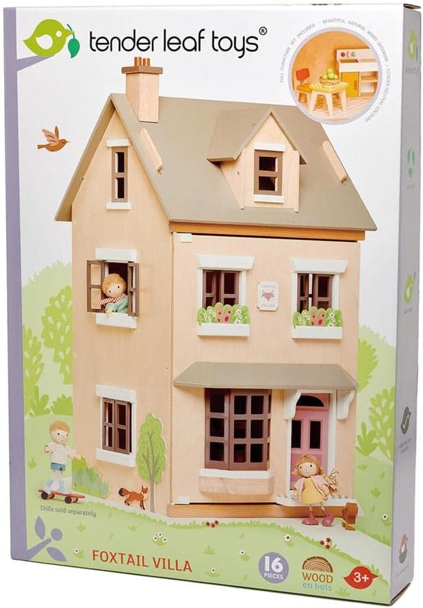 Tender Leaf Toys - Foxtail Villa - Furnished 27.95” Tall Town Style Pretend Play Doll House - Encourage Creative and Imaginative Fun Play for Children 3+
