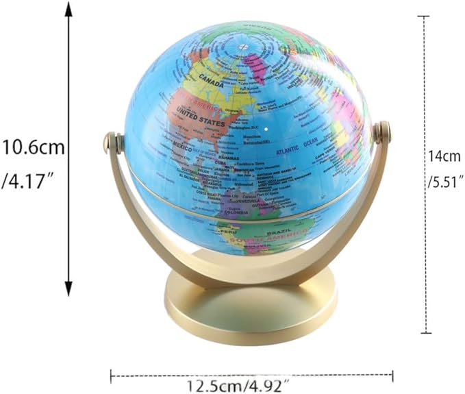 Leadigol 12cm World Globe with Stand, World Globe with Round base,360° Horizontal Rotation World Map with Clear Text Markings,Political Map Classroom Learning,Blue