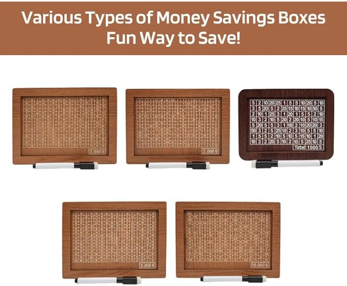 10000 Savings Challenge Box, Money Saving Box with Money Target and Numbers, Cash Vault Wooden Savings Box, Wooden Money Box, Coin Counter Piggy Bank for Adults, Wooden Coin Bank for Kids 5,000