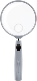 Feosky Handheld Reading Magnifier, 10X 30X Magnifier, 75mm Shatterproof Lens, Non-Slip Handle for Adults Close Work, Seniors Reading and Kids Nature Exploration, Hobby Observation(Grey)