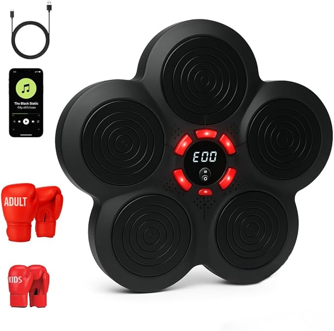 Music Boxing Machine - Bluetooth Wall Punching Pad with LED, Fun Training Equipment for Kids & Adults, Home Boxing Wall Punching Pad with Gloves, for All Ages - Ideal Present by RedRoko