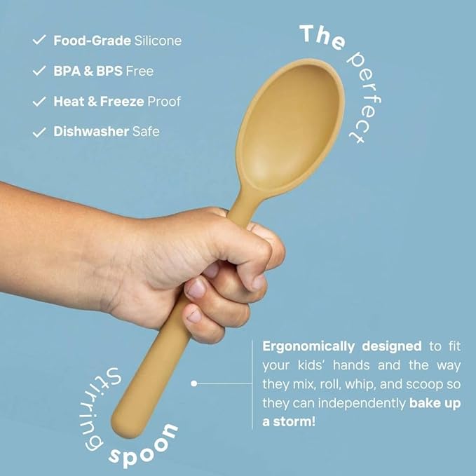 Tampoco Real Kids Cooking & Baking Set – Montessori Kitchen Tools for Real Cooking with Food-Safe Silicone Utensils – Functional & Fun Gift for Young Chefs