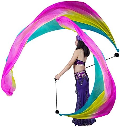 KIKIGOAL 2pcs 2.5x0.9M/98.43"x35.43" Multi-Color Dance Silk Veil Poi