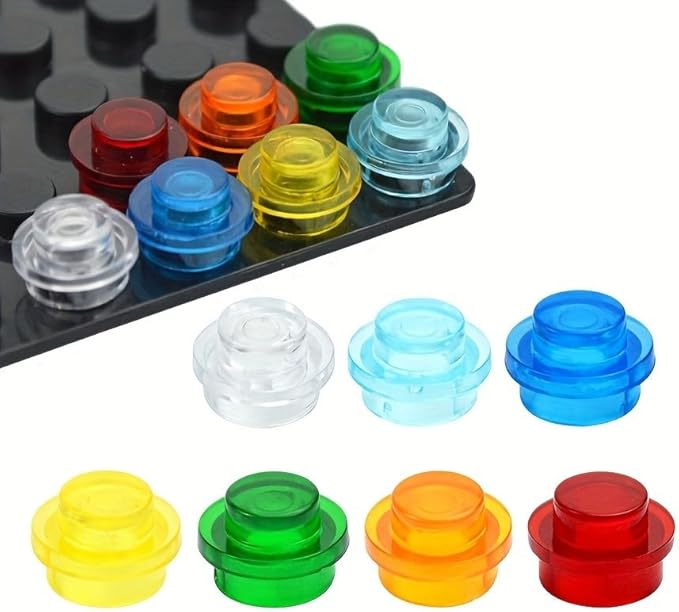 260 Piece Transparent Colors Building Plate Bulk, Round 1x1, Compatible with Lego Parts and Pieces: (Color:Transparent Light Blue)