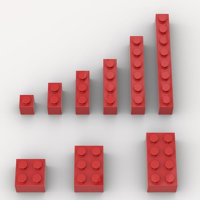 100 Piece Red Classic Building Blocks, Compatible with LEGO, 6+ Years, 9 Sizes, Red Bricks Bulk Assortment Pack, A0001