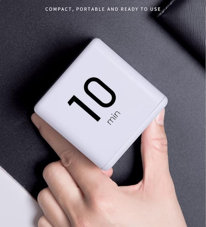 Feilifan Cube Timer - Kids ADHD Productivity Workout Flip Timer for StudyTime & Classroom - Countdown Management Settings 1, 3, 5, 10 Minutes, White