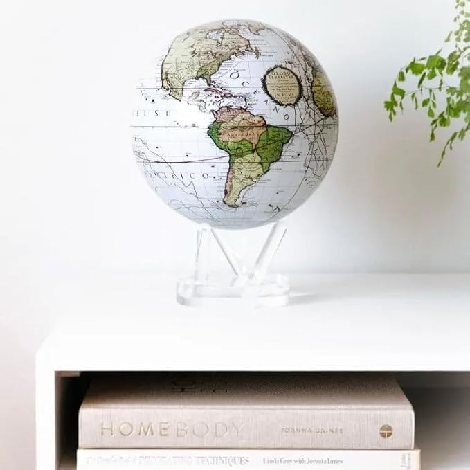 MOVA Globe – Antique Terrestrial White 4.5” | Solar-Powered Spinning Globe for Desk or Shelf | Vintage Map Decor | No Batteries or Cords